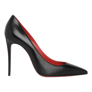 Christian Louboutin Kate 100 Black Leather Loubi Red Lining Point Heel Pump 39.5